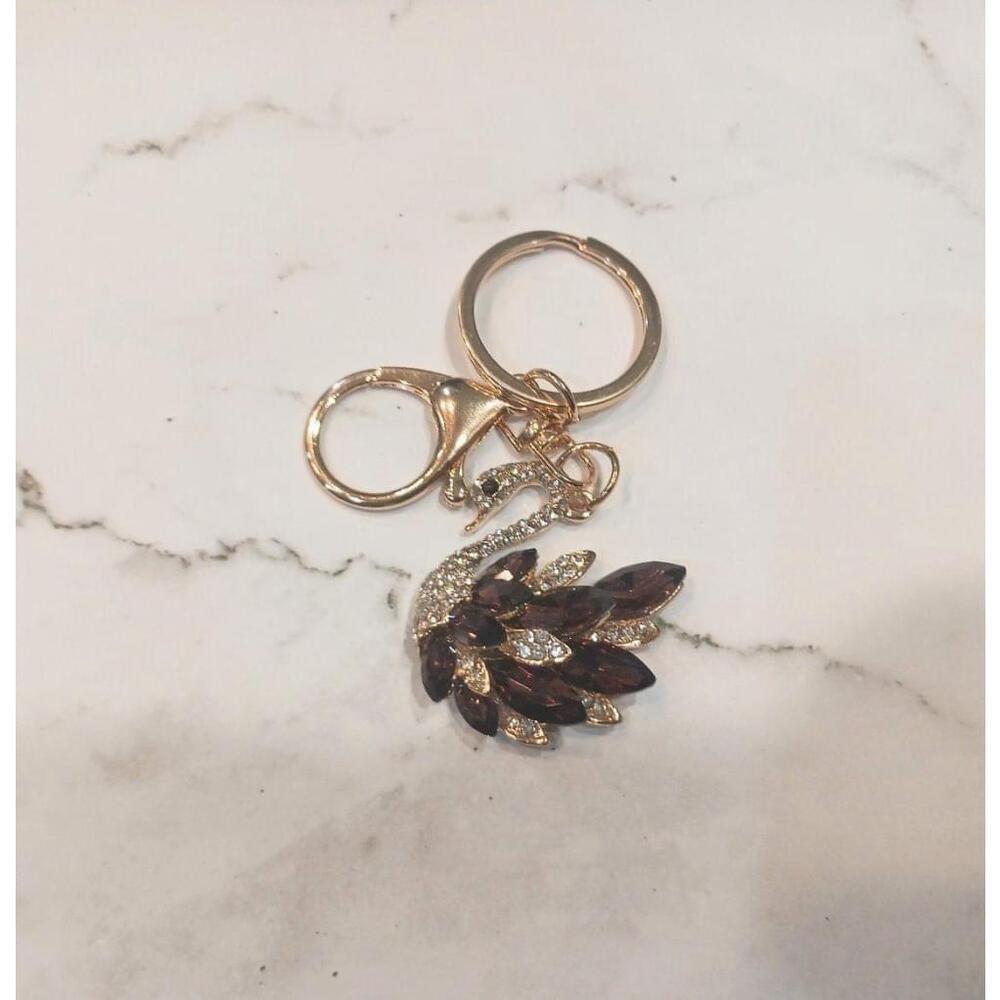 Swan Shaped Keychain In Brown